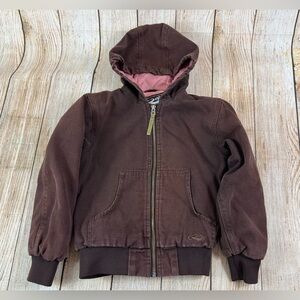 Girls Roper Western Canvas Jacket Hooded Brown Pink Lined Youth Size 7-8 Coat